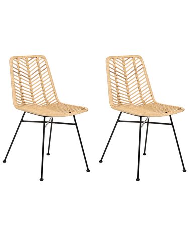 Esszimmerstuhl 2er Set DILLEY Rattan Naturfarben