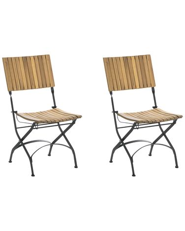Gartenstuhl 2er Set LASCARI ohne Armlehnen Akazienholz Hellbraun