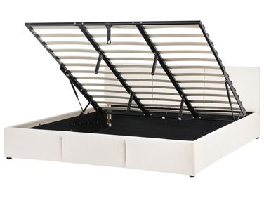 Bett mit Stauraum BOUSSE Stoff Cremeweiß 180 x 200 cm