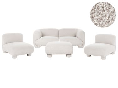 Modular Living Room Set 4 Seater MJALBI Off-White Boucle with Ottoman