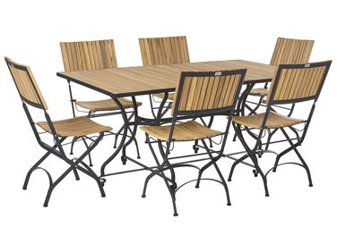 Garden Dining Set 6 Seater LASCARI Light Brown Acacia Wood Folding