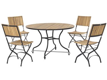 Garden Dining Set 4 Seater LASCARI Light Brown Acacia Wood Folding