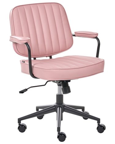 Desk Chair BERNE Faux Leather Pastel Pink