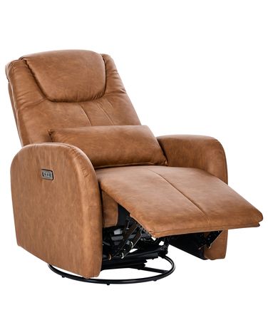 Rocking Electric Recliner Chair KRONOS with USB Port Swivel Faux Leather Brown