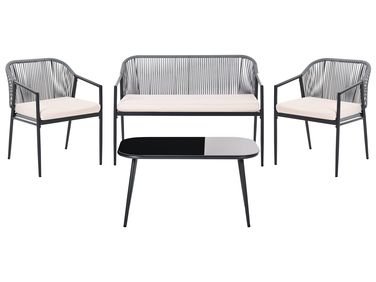 Garden Lounge Set with Table 4 Seater FLERO Black PE Rattan