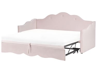 Ausziehbett Samtstoff LORETTE 90 x 200 cm Pastellrosa