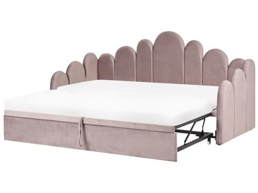 Ausziehbett Samtstoff POLIGNAC 90 x 200 cm Pastellrosa