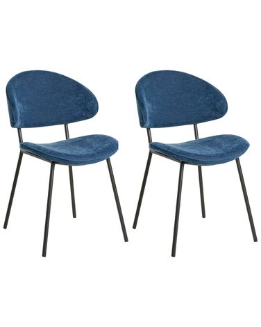 Esszimmerstuhl 2er Set KIANA Stoff Dunkelblau