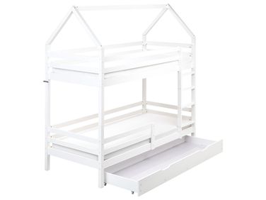 Hochbett mit Schubladen Haus Kiefernholz GIRGOLS 90 x 200 cm mit Stauraum Weiß