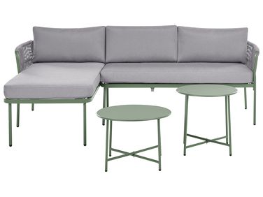 Garten Ecksofa 3-Sitzer ONZO rechtsseitig Grün Metall mit Tischen