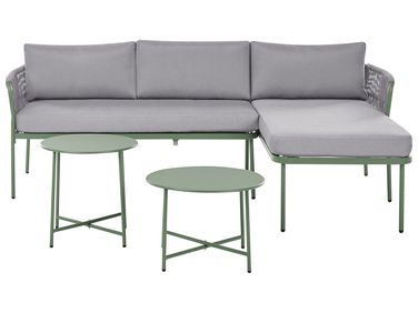 Garden Corner Sofa 3 Seater ONZO Left Hand Green Metal with Tables