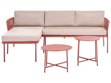 Garten Ecksofa 3-Sitzer ONZO rechtsseitig Rot Metall mit Tischen