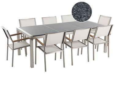 Garden Dining Set 8 Seater GROSSETO Grey/ White Granite Triple Plate Polished