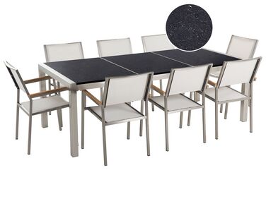 Garden Dining Set 8 Seater GROSSETO Black/ White Granite Triple Plate Polished