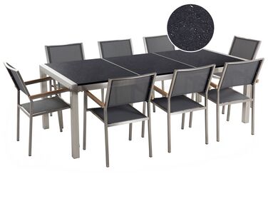 Garden Dining Set 8 Seater GROSSETO Black/ Grey Granite Triple Plate Polished