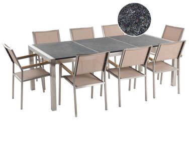 Garden Dining Set 8 Seater GROSSETO Black/ Beige Granite Triple Plate Flamed