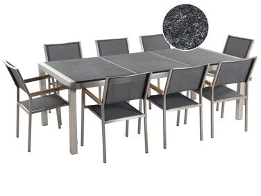 Garden Dining Set 8 Seater GROSSETO Black/ Grey Granite Triple Plate Flamed