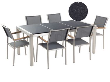 Garden Dining Set 6 Seater GROSSETO Grey/ Black Granite Triple Plate Polished