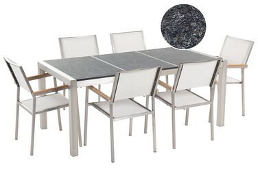 Garden Dining Set 6 Seater GROSSETO Black/ White Basalt Triple Plate Flamed
