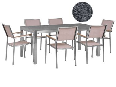 Garden Dining Set 6 Seater GROSSETO Grey/ Beige Granite Polished