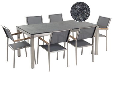 Garden Dining Set 6 Seater GROSSETO Black/ Grey Granite Flamed