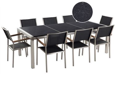 Garden Dining Set 8 Seater GROSSETO Black Granite Triple Plate Polished