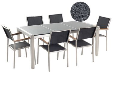 Garden Dining Set 6 Seater GROSSETO Black/ Grey Granite Triple Plate Polished