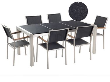 Garden Dining Set 6 Seater GROSSETO Black Granite Triple Plate Polished