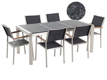 Garden Dining Set 6 Seater GROSSETO Black Granite Triple Plate Flamed