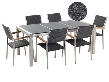 Garden Dining Set 6 Seater GROSSETO Black Basalt Triple Plate Flamed
