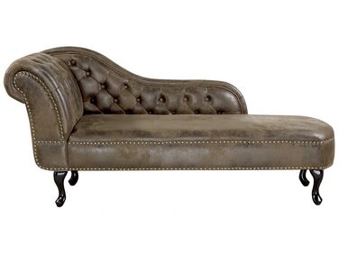 Left-Hand Chaise Longue NIMES Faux Suede Dark Brown