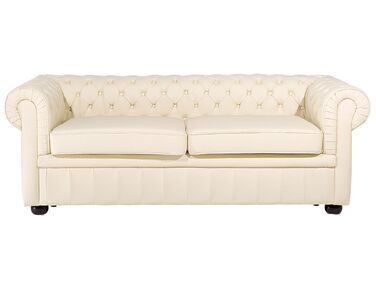 Sofa 3 Seater CHESTERFIELD Leather Light Beige