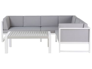 Garden Corner Sofa with Table 6 Seater CASTELLA Left Hand Grey Metal