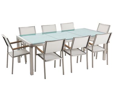 Garden Dining Set 8 Seater GROSSETO Transparent/ White Cracked Glass