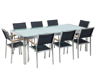 Garden Dining Set 8 Seater GROSSETO Transparent/ Black Cracked Glass