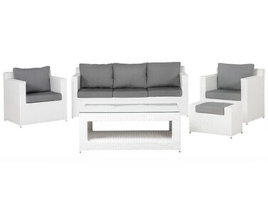 Garden Lounge Set with Table and Ottoman 6 Seater ROMA White PE Rattan