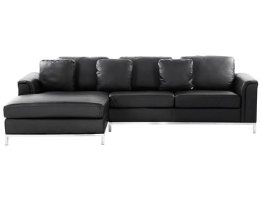 Ecksofa 4-Sitzer OSLO Echtleder Schwarz rechtsseitig