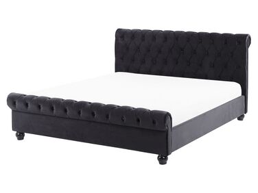 Bett mit Lattenrost Samtstoff AVALLON 160 x 200 cm Schwarz