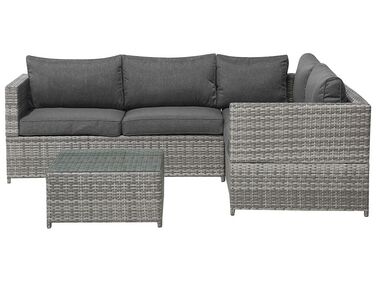 Garden Corner Sofa with Table 4 Seater AVOLA Left Hand Grey PE Rattan