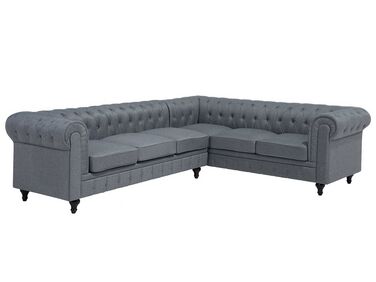 Corner Sofa 6 Seater CHESTERFIELD Fabric Grey Left Hand