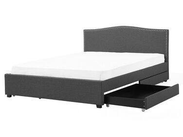 Bed with Storage Drawers MONTPELLIER Fabric Dark Grey 160 x 200 cm (EU King Size)