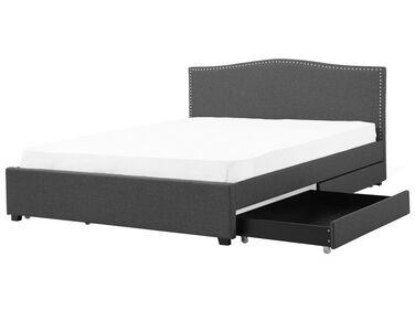 Bed with Storage Drawers MONTPELLIER Fabric Dark Grey 180 x 200 cm (EU Super King)