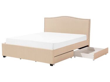 Bed with Storage Drawers MONTPELLIER Fabric Beige 180 x 200 cm (EU Super King)