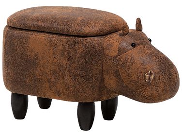 Storage Animal Stool HIPPO Faux Leather Brown Hippo
