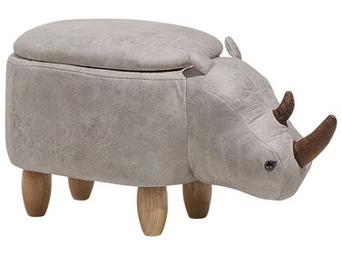 Storage Animal Stool RHINO Faux Leather Light Grey Rhino