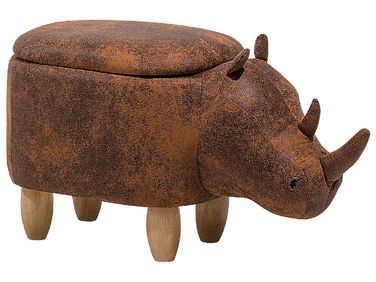 Storage Animal Stool RHINO Faux Leather Light Brown Rhino