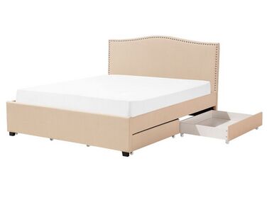Bed with Storage Drawers MONTPELLIER Fabric Beige 160 x 200 cm (EU King Size)