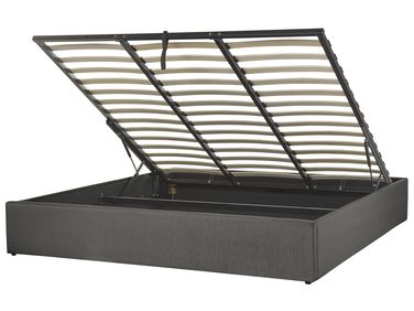 Ottoman Bed without Headboard DINAN Fabric Dark Grey 180 x 200 cm (EU Super King)