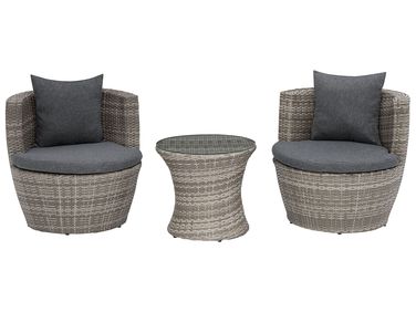 Bistro Set inkl. Kissen CAPRI Polyrattan Grau
