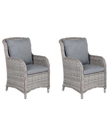 Set mit 2 Stühlen und Sitzkissen CASCAIS Polyrattan Grau